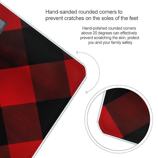 Plaid Red and Black1 Weight Scale Large Bathroom Scales Digital Weight with Bright LED Display Non Slip Automatic Weighing Scale Fashion Weighing Machine for Body