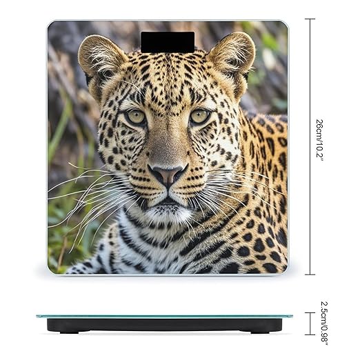 African Animal Leopard Scale for Body Weight Accurate Digital Bathroom Scale Toughened Glass High Precision Scales Smart Weight Scales with Large LCD Backlight Display Weighing Machine