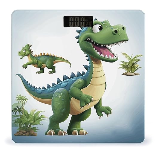 Cartoon Dinosaur Images Digital Bathroom Scale for Body Weight with High Precision Digital Weighing Scale with BMI Clear LCD Display and Step-On Measures Weight Up to 180kg