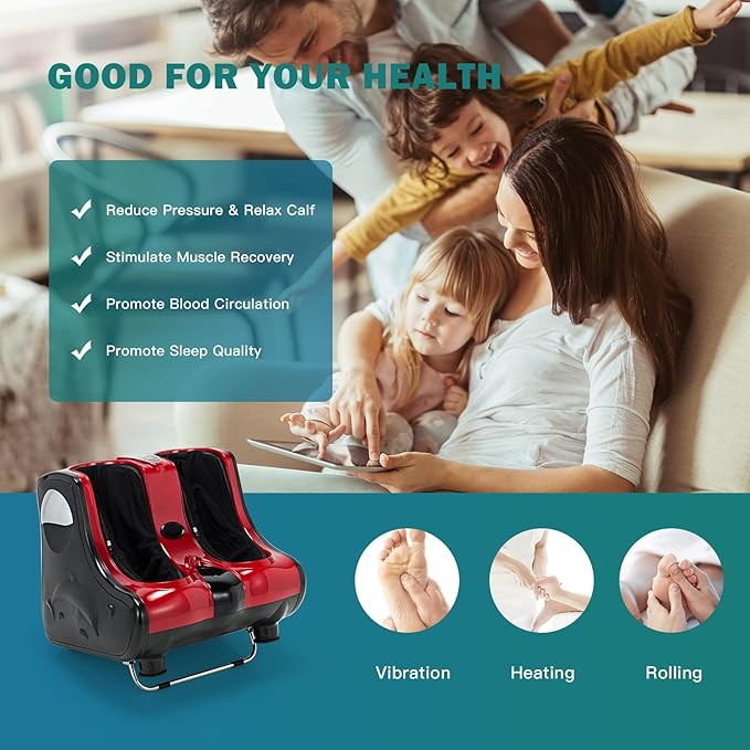 Giantex Foot and Calf Massager with Heat - Shiatsu Foot Massager Machine with Vibration Deep Kneading 3-Level Intensity Modes Electric Foot Massager for Tired Feet Leg Calf Pain Relief (Red)
