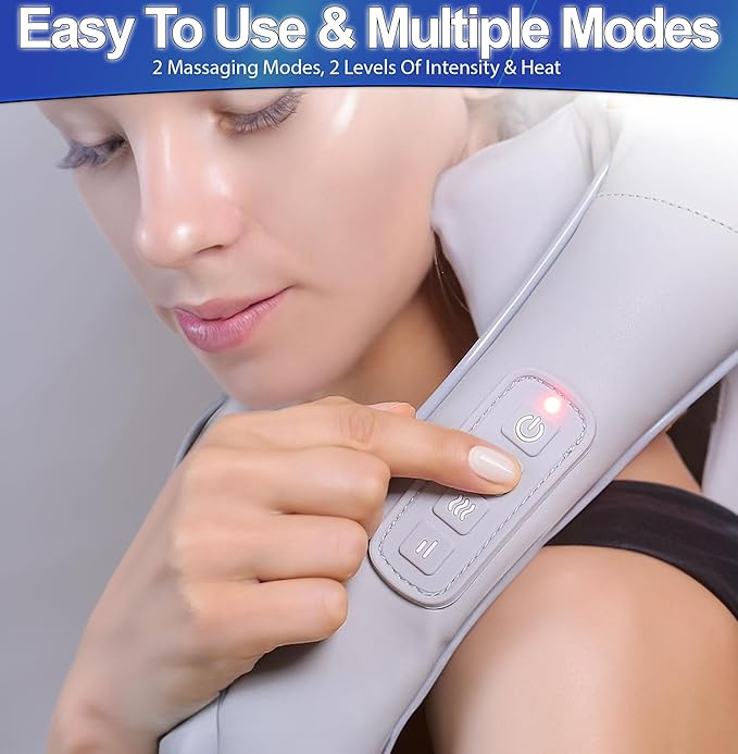 Shiatsu Neck Shoulder &amp Back Massager with Heat - Ergonomic Deep Tissue Kneading for Back and Muscle Pain Relief Cordless Electric Therapy - Portable Wireless Design with Adjustable Intensity