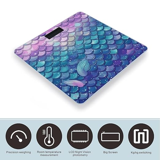 Water Lily Mermaid Scales Scale for Body Weight Anti-Slip Digital Bathroom Scale Sturdy Toughened Glass Weighing Scales High Precision Safe Rounded Corners Smart Scales
