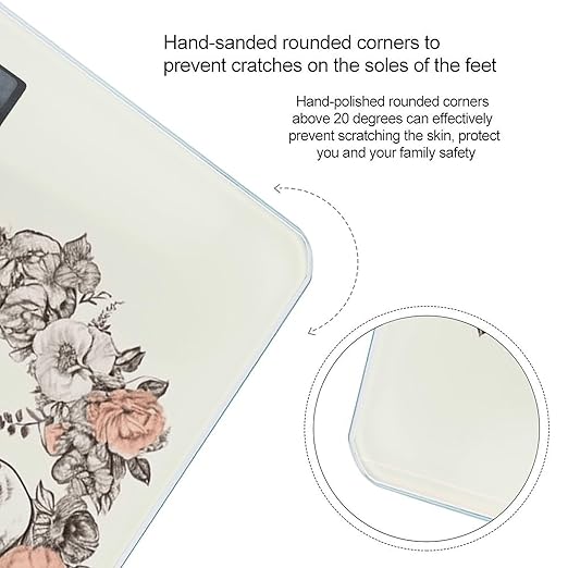 Flowers and Horses Hand Drawn Scale for Body Weight Highly Accurate Digital Bathroom Scale Sturdy Tempered Glass Weighing Scales with LCD Display Fashion Body Fat Smart Scales 400lb