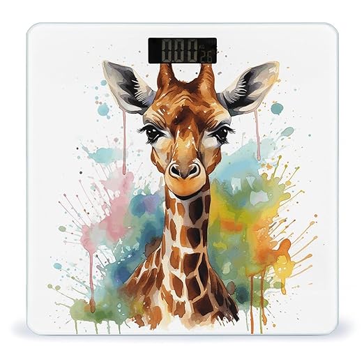 Cute Giraffe Watercolor Bathroom Scale Large LCD Backlight Display Digital Scale Rounded Corners Body Scales Automatic Power On/Off Bathroom Scales for Home Bedrooms
