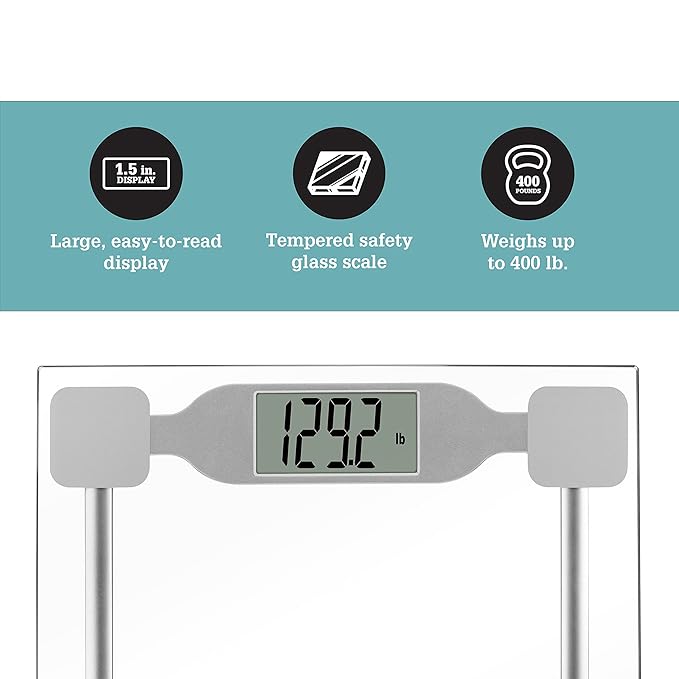 Thinner by Conair Scale for Body Weight Digital Bathroom Scale in Clear Tempered Glass