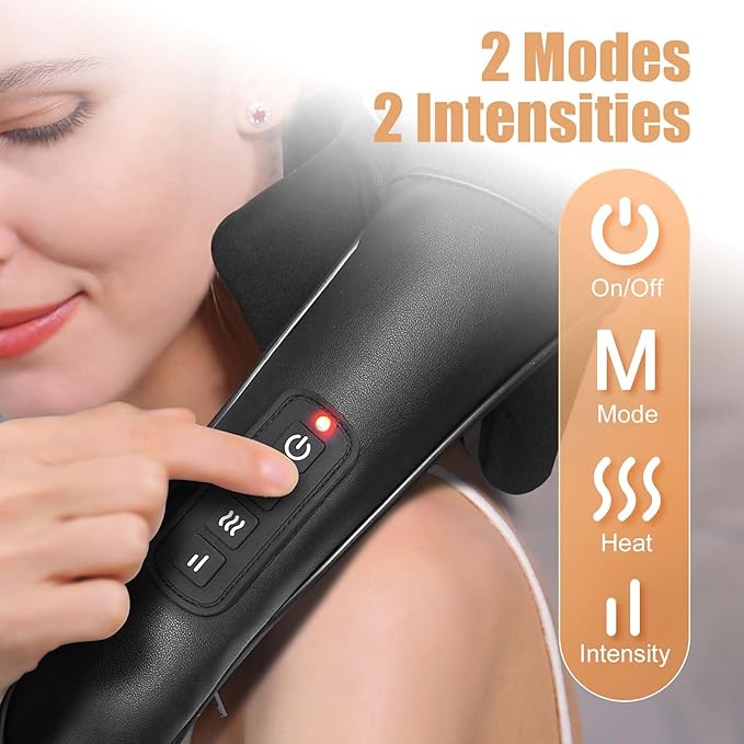 Shiatsu Back and Neck Massager Cordless Shoulder Massager with Heat Electric Deep Tissue 3D Kneading Massage Pillow for Shoulder Leg Body Muscle Pain Relief Gifts for Men Women