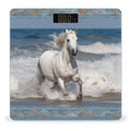 White Horse Running on The Sea Bathroom Scale Large LCD Backlight Display Digital Scale Rounded Corners Body Scales Automatic Power On/Off Bathroom Scales for Home Bedrooms