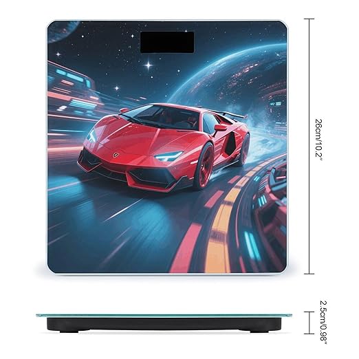 Sports Car in Space Weight Scale Cute Bathroom Scale for Body Highly Accurate Digital Weighing Machine for People Compact LCD Display Scales with Sturdy Toughened Glass Scales