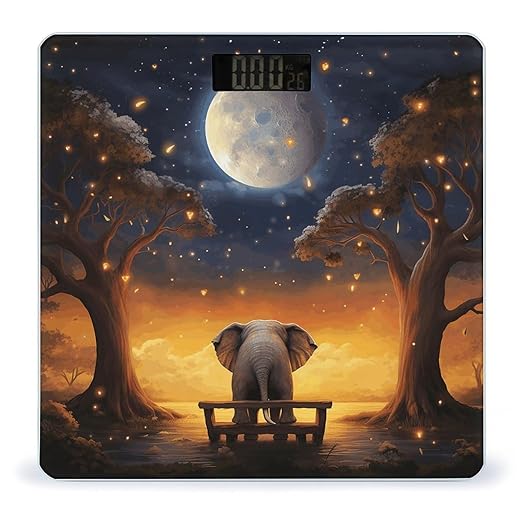 Animal Elephant Owl Tree Moon Star Scale for Body Weight Precision Bathroom Weighing Scales with Back Lit LCD Display Sturdy Tempered Glass Body Weight Scales Digital Bathroom Scale 400lb