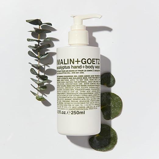 MALIN+GOETZ Hand + Body Wash | Gentle Foaming Cleanser with Botanical Extracts and Amino Acids | Hydrating pH-Balanced Unisex Scent | Vegan &amp Cruelty-Free (Eucalyptus Bergamot Rum Cannabis)