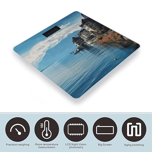 Lake Geneva Switzerland Bathroom Scale for Body Weight Bathroom Weighing Scale with Backlit LCD Display Highly Accurate Measures Weight Up to 180kg