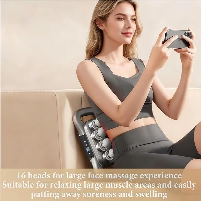 16 Head Massage Gun Deep Tissue 16 Head Massager 9 Modes 9 Levels Back Massager for Pain Relief Deep TissueMassager for Neck Head Shoulders Legs Foot Body Muscle Massager Pain Relief
