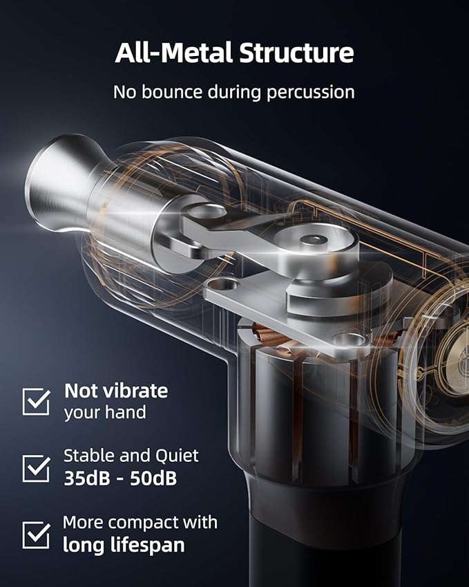 Deep Tissue Percussion Massage Gun for Muscle Pain Relief Electric Back Massager with High-Powered Brushless Motor 60lbs Stall Force for Professional AthletesPortable for Home Gym TravelGreyF1