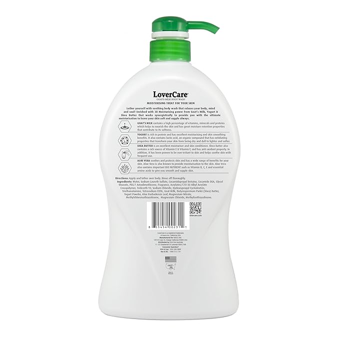 LoverCare Goat's Milk Moisturizing Body Wash Shower Cream Shower Gel Aloe Vera 40.7 Fl.Oz