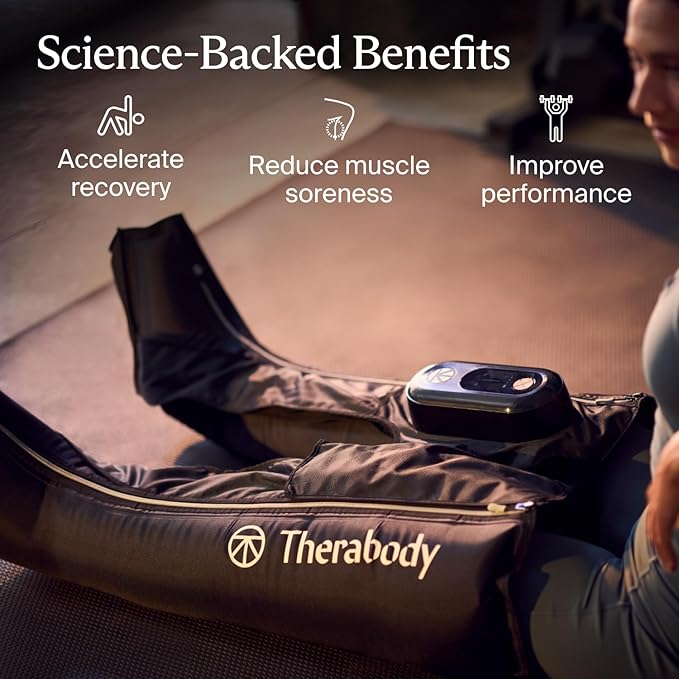Therabody JetBoots Prime - Ultra-Portable Wireless Compression Boots for Easy Leg Muscle Recovery - Calf Leg &amp Thigh Compression Sleeve with Customizable Treatments (Regular)