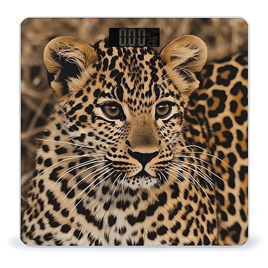 Cute Leopard Scale for Body Weight Anti-Slip Sturdy Tempered Glass Weighing Machine Highly Digital Accurate Bright LCD Bathroom Scale for Household Gift