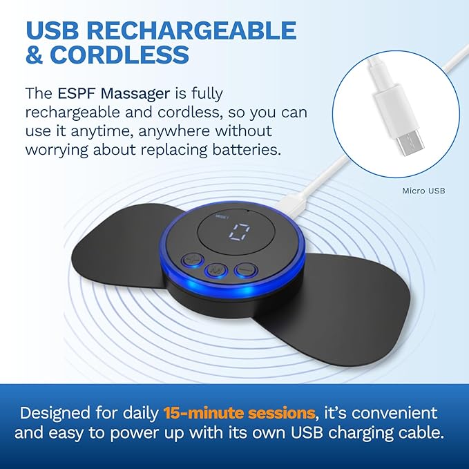 ESPF Massager for Pelvic Floor | Wireless Rechargeable EMS Mini Massager with 8 Modes Compact Muscle Stimulator with Sticky Pads for Back Waist Abdomen &amp Pelvic Area Relaxation
