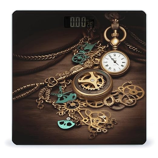 Steampunk Watches Keys and Chains Bathroom Scale for Body Weight 400 Lb Weight Scale with High Precision Sensors Tempered Glass Highly Accurate Digital Weighing Machine for People