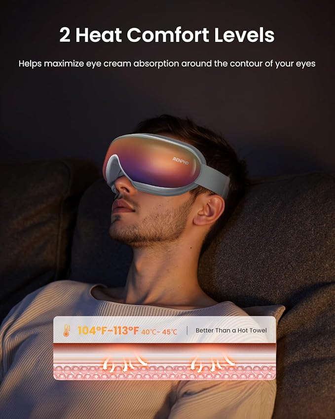 RENPHO Eyeris 1 Eye Massager with Remote Birthday Valentines Day Gifts for Women Men Sleep Mask with Heat Compression Headache Massager for Strain Migraine Relief Stye Eye