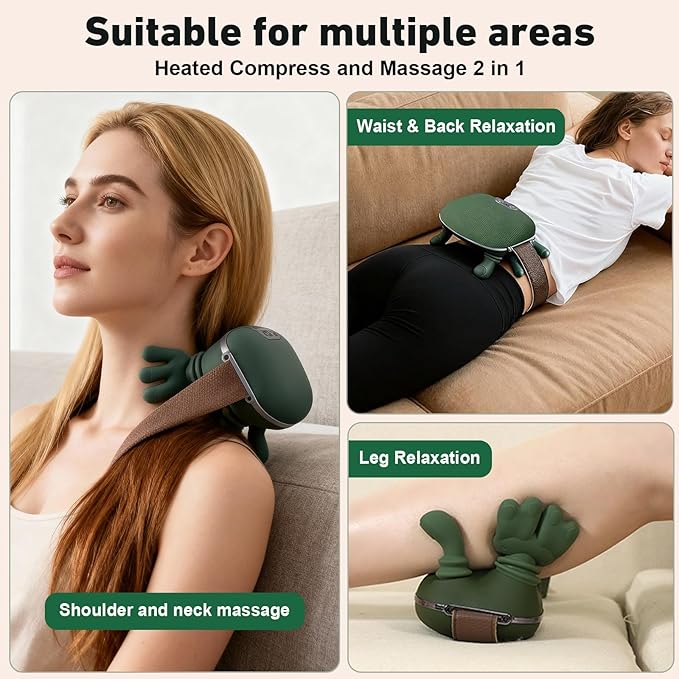 Deep Tissue Shiatsu Neck Massager with Heat 4D Kneading Electric Massager for Neck Shoulders Foot &amp Back Cordless Portable Masajeador de Espalda y Cuello for Home Office Travel