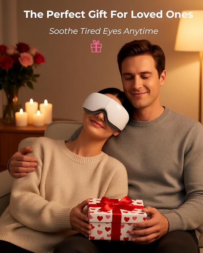 SKG Heated Eye Massager with Heat &amp Compression Ultra-Quiet Eye Mask Massager for Relaxation and Eye Strain Relief Ideal Christmas Gift for Women and Men (ES500)