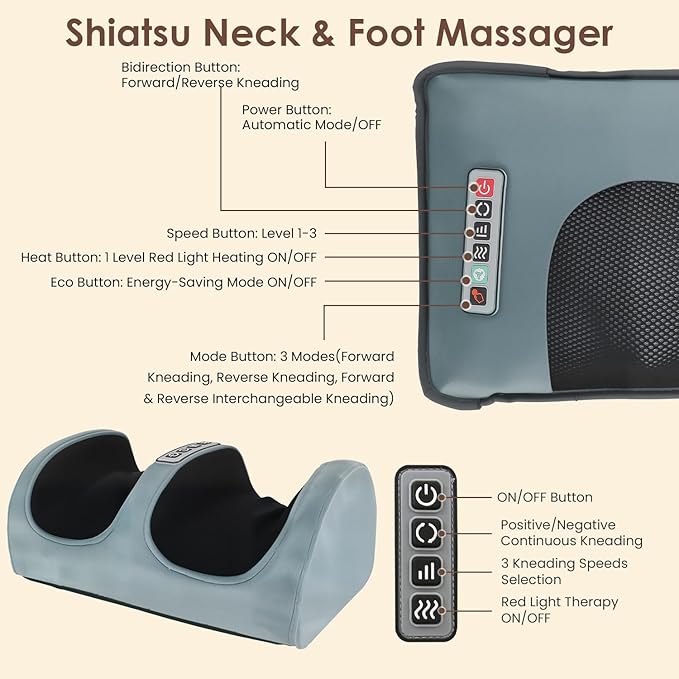 Full Body Massage Mat with Heat &amp Movable Shiatsu Neck Back Massager Pillow &amp Foot Massager Massage Mattress Pad with Top Pillow &amp Lumbar Support 12 Vibration Motors9 Massage Modes &amp