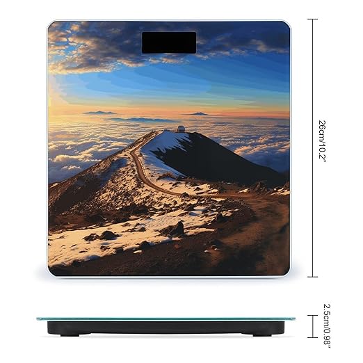 Mauna Kea Summit Sunset Scale for Body Weight Anti-Slip Tempered Glass Digital Bathroom Scales Clear LCD Display Weighing Scale Safe Rounded Corners Smart Scales