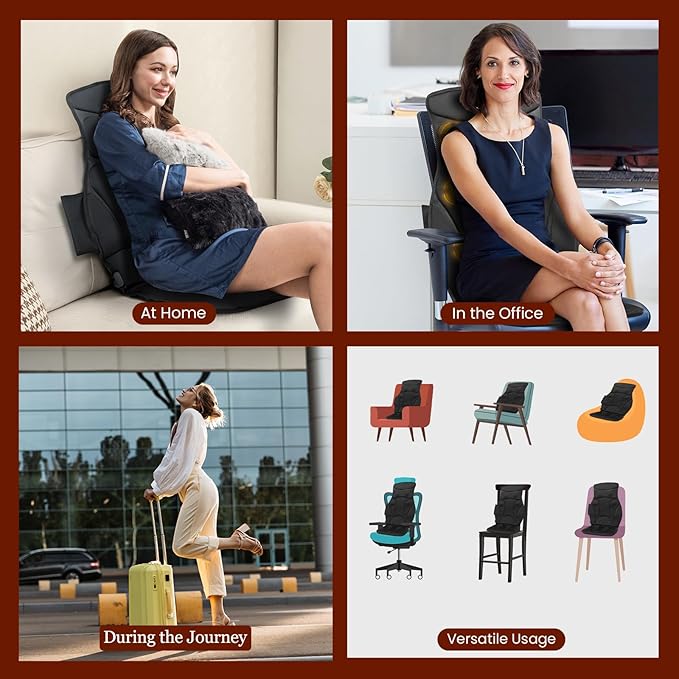 WELLHUT Massage Seat Cushion Back Massager with Heat 10 Vibration Nodes &amp 2 Heating Levels Back Massager for Pain Relief Massage Chair Pad Back Massager for Chair Home Office Use