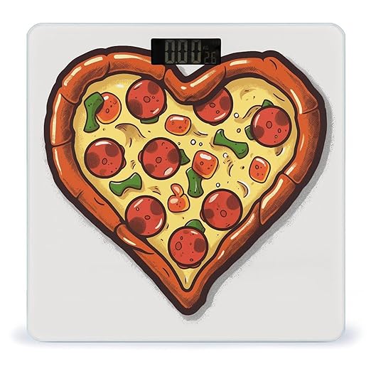 I Love Pizza HeartScale for Body Weight with LCD High Precision Weighing Scales Fashion Sturdy Tempered Glass Weight Scales Easy-to-Read Digital Bathroom Scale for Daily 400lb