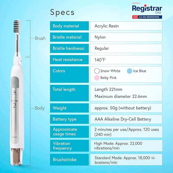 Soladey SoladeyRhythm2 Ionic Power Electric Toothbrush Solar Panels and TiO2 Semiconductor (Baby Pink) Ready to use Ionic Toothbrush
