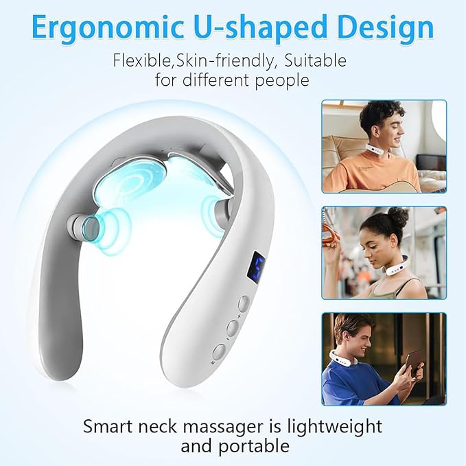 Neck Massager with Heat Portable Cordless Neck Massager for Pain Relief Neck Massager with Heat Deep Tissue 10 Modes &amp 16 Intensity Levels Suitable for Giving to Parents Friends (1 Set)