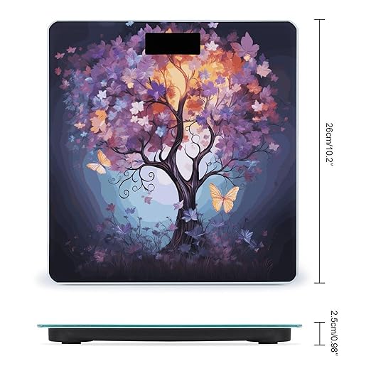 Colorful Flower Butterfly Tree Bathroom Scale for Body Weight Bathroom Digital Electronic Weighing Scale with Back Lit LED Display Sturdy Tempered Glass Weight Watchers Scales 400lb