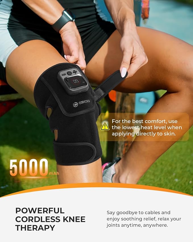 CooCoCo Red Light Therapy Knee Massager Knee Pain Relief Cordless 5000mAh Heated Knee Brace 2026 Upgraded FSA Eligible Knee Heating Pad for Men Women 70pcs Bead 660nm &amp 850nm