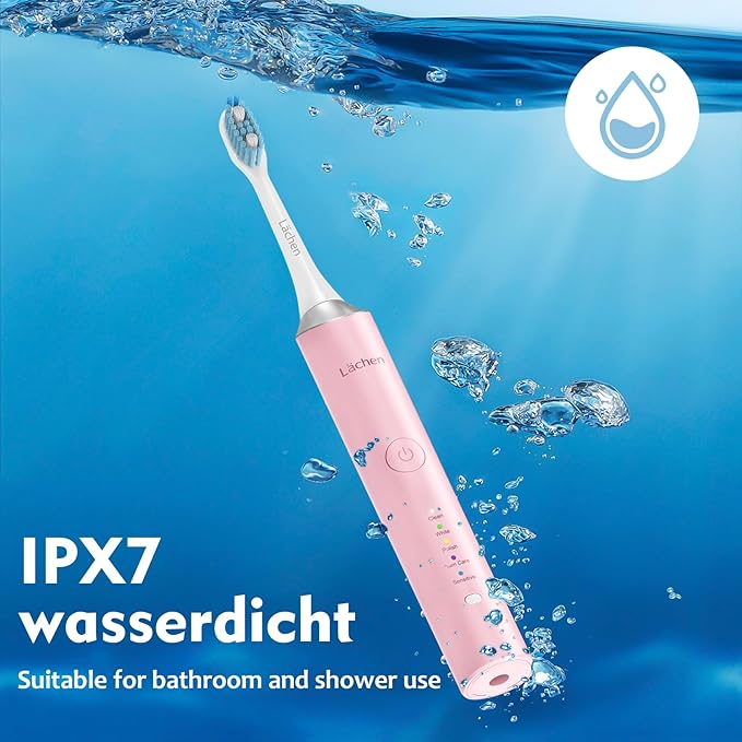 Lächen Electric Toothbrush for Adults – Sonic Rechargeable 5 Modes &amp Smart Timer Travel Case &amp Wireless Charging 4 Brush Heads IPX7 Waterproof (Pink)