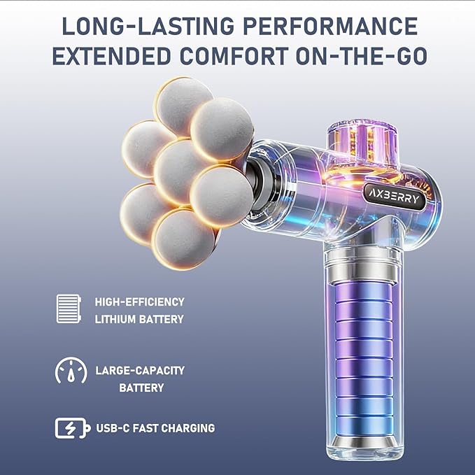 AxBerry Massage Gun Deep Tissue Body Massager Percussion Massage Gun Handheld Massage Gun for Back Shoulder Muscle Pain Relief Portable Quiet Professional Muscle Gun Mini Massager