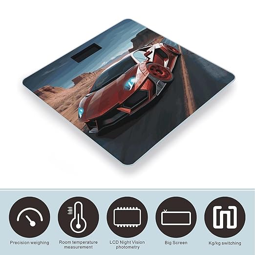 Red Race Car Bathroom Scale for Body Weight LCD Display Digital Bathroom Scale Tempered Glass Bathroom Weight Scales Fashion Smart Scales for Home Bedroom 400 Lb