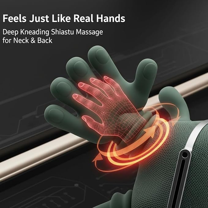 Neck Massager with Heat - Shiatsu Neck and Back Massager with Fingers Electric Hand Massagers for Muscles for Pain Relief deep Tissue for Home Office Travel
