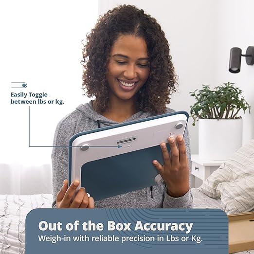 Greater Goods AccuCheck Digital Scale for Body Weight - Accurate Digital Bathroom Scale with High-Precision Sensors Large Easy-to-Read Backlit Display 400 lb Capacity Auto Step-On (Stone Blue)