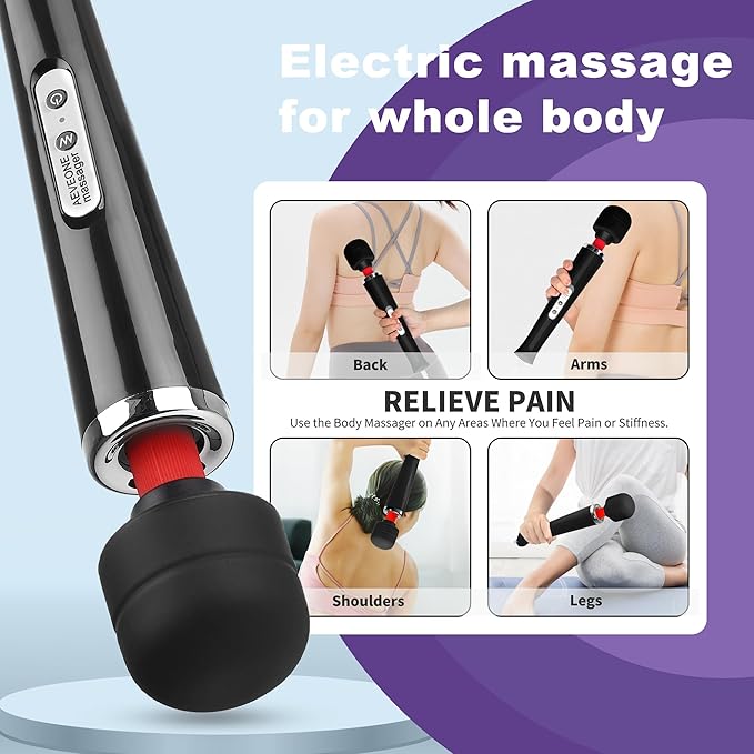 Wired Powerful Handheld Wand Massager Strong Personal Vibration Massage for Sports Recovery Back Muscle Aches Whole Body Pain (Black)