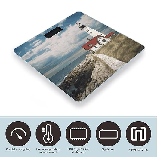 Lighthouse Backdrop Digital Bathroom Scale Fashion Unique Weight Scale BMI Anti-Slip Precision Weighing Scales Suitable for Home Bedrooms Use and Gift