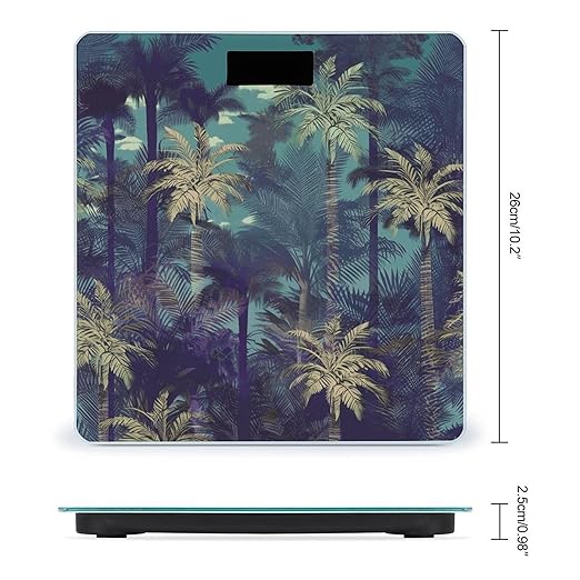 Fantasy Palm Tree Jungle Digital Bathroom Scale for Body Weight with High Precision Digital Weighing Scale with BMI Clear LCD Display and Step-On Measures Weight Up to 180kg