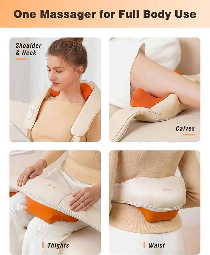 KNQZE Neck and Shoulder Massager with Heat Cordless Back and Neck Massager Upgraded Graphene Heating 4D Shiatsu Deep Kneading Massage for Shoulder Back Pain Relief (Beige)
