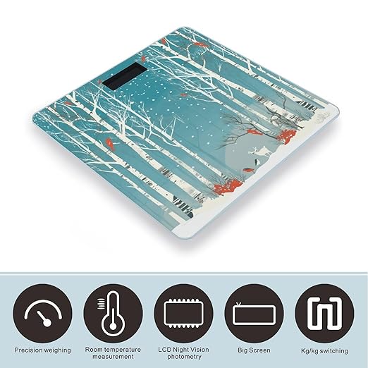 Merry Christmas Birch Tree Bathroom Scale for Body Weight Bathroom Weighing Scale with Backlit LCD Display Highly Accurate Measures Weight Up to 180kg