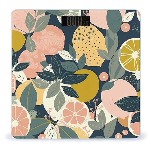 Lemon Citrus Pattern Bathroom Scale for Body Weight Bathroom Weighing Scale with Backlit LCD Display Highly Accurate Measures Weight Up to 180kg