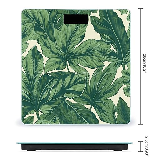 Green Foliage Botanical Scale for Body Weight Anti-Slip Tempered Glass Digital Bathroom Scales Clear LCD Display Weighing Scale Safe Rounded Corners Smart Scales
