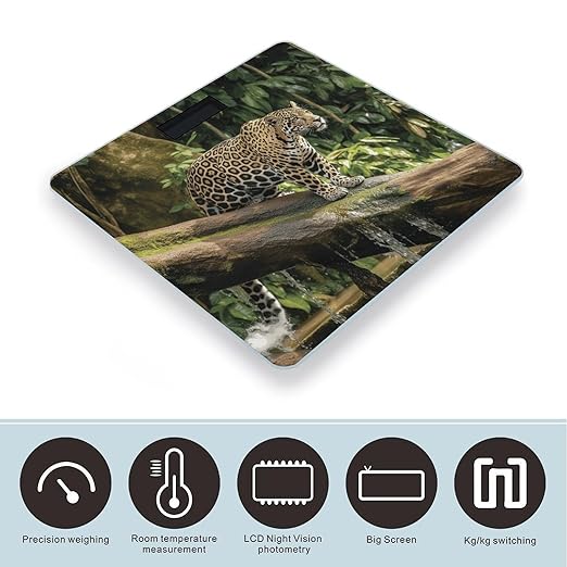 Jaguar Cat on Tree Trunk Waterfall Scale for Body Weight Accurate Digital Bathroom Scale Toughened Glass High Precision Scales Smart Weight Scales with Large LCD Backlight Display Weighing Machine