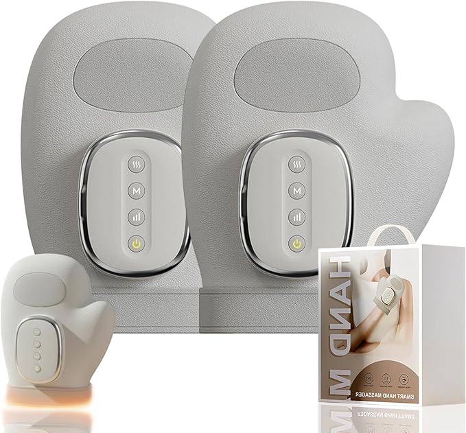 Cordless Electric Hand Massager with Heat - 6 Levels Compression &amp Heating for Arthritis Carpal Tunnel and Finger Pain Relief - Ideal Relaxation Wellness Gifts for Women Men Mom (2 PCS)