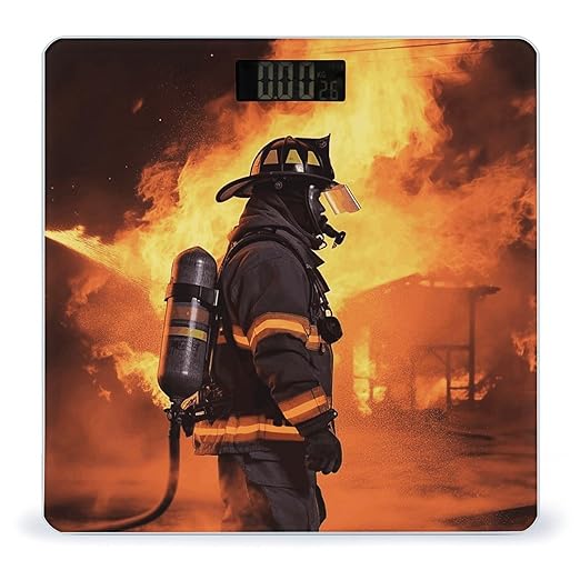 Firefighter Fireman Flame1 Weight ScaleClear LED Display Bathroom Digital Weighing ScaleTempered Glass Digital Bathroom Scale for Body Weight Capacity Up to 400 Lbs