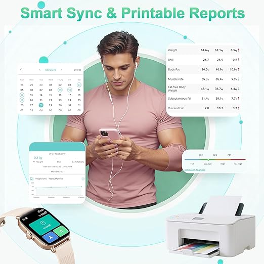 Smart Scale for Body WeightScales with Bmi Body Fat Muscle Mass58 Body Composition Analyzer ScaleFull Body Analysis Scanner Scale Digital Bathroom Scales Syncs with App for 24-User 180KG/400Lb
