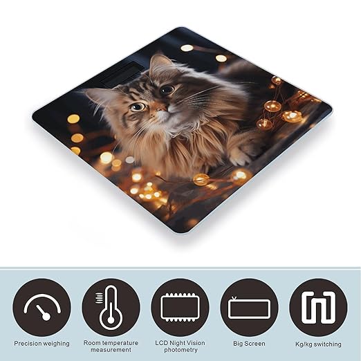 Cat Hanging Christmas Lights Digital Bathroom Scale for Body Weight Weighing Scale with Backlit LCD Display High Precision Measurements &amp Measures Weight Up to 180kg